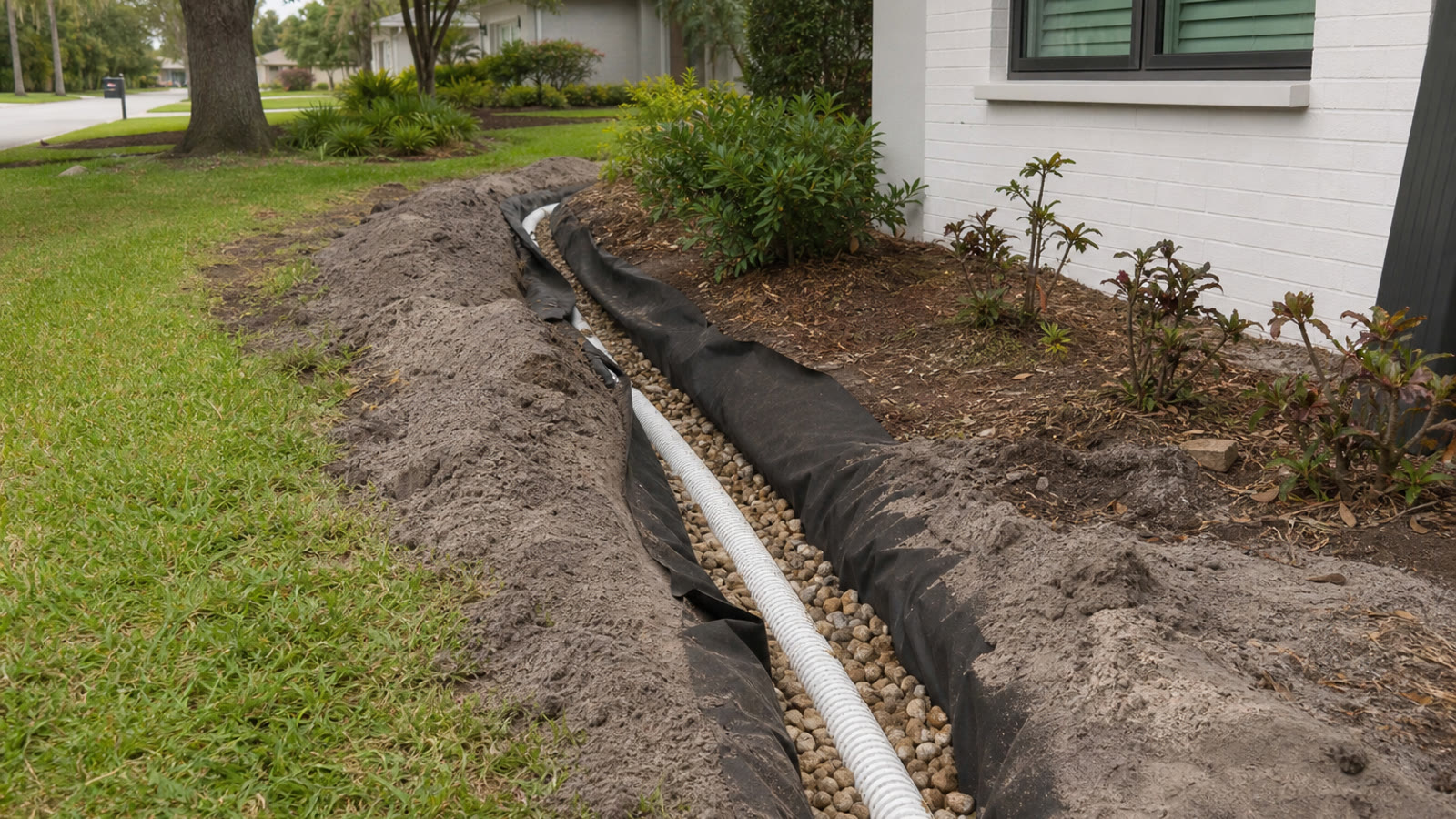 Tampa Drainage French Drains closeup around Tampa property